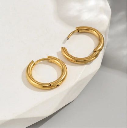 1 Pair Hip-hop Round Stainless Steel Hoop Earrings