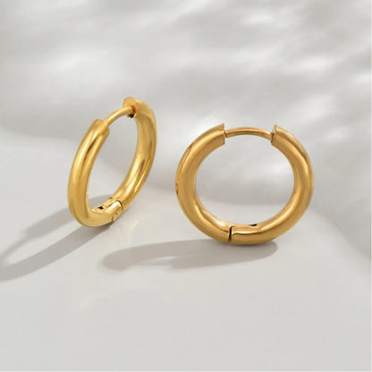 1 Pair Hip-hop Round Stainless Steel Hoop Earrings