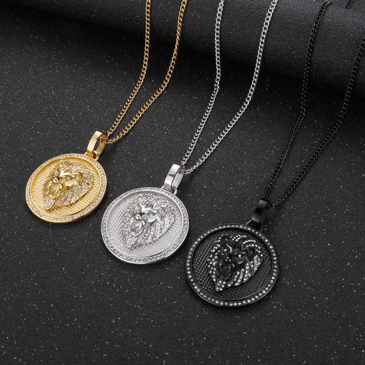 Hip-hop Round Titanium Steel Plating 18k Gold Plated Men's Pendant Necklace