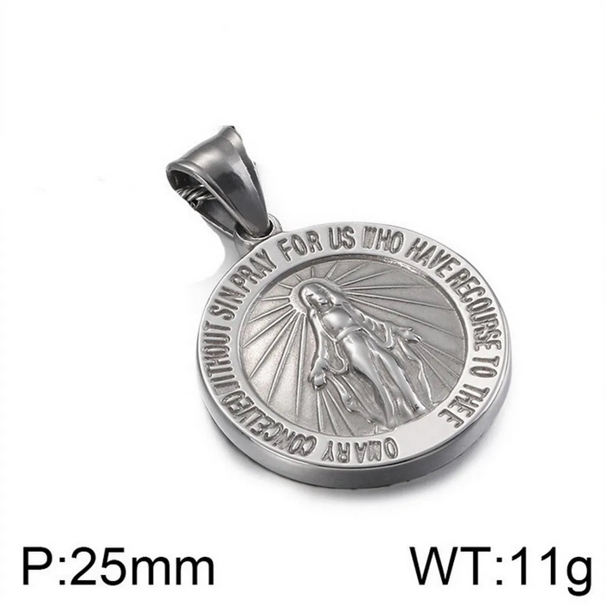 Hip-Hop Round Virgin Mary Stainless Steel Plating 18K Gold Plated Unisex Pendant Necklace