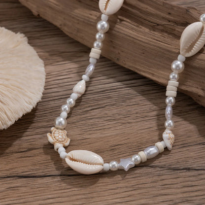 Hip-Hop Shell Arylic Imitation Pearl Shell Beaded Men'S Necklace