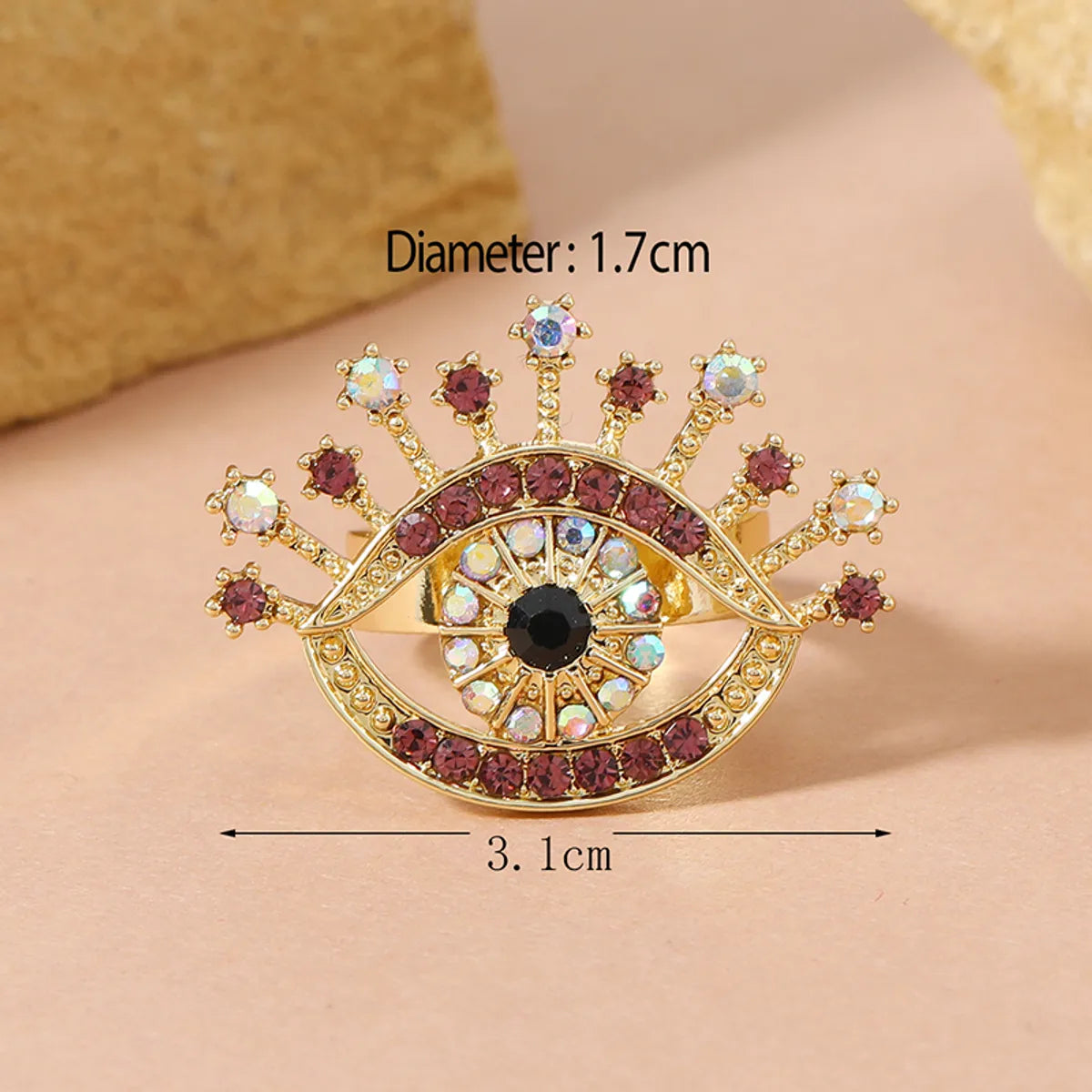 Hip-hop Shiny Devil's Eye Alloy Plating Hollow Out Inlay Rhinestones Women's Open Ring