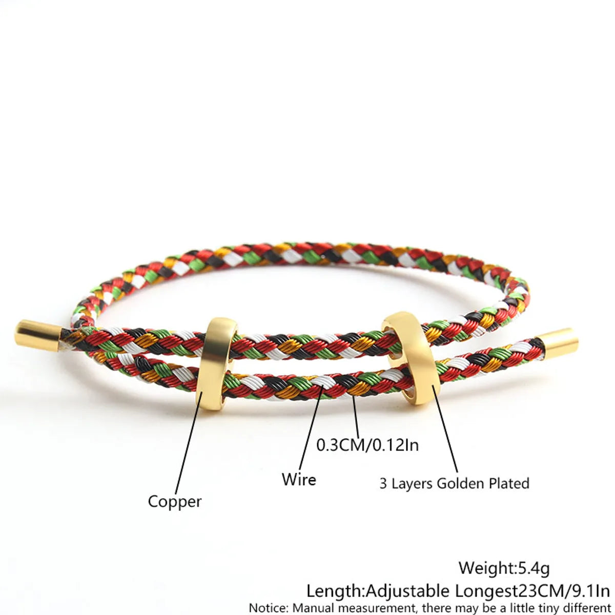 Hip-Hop Simple Style Color Block Wire Rope Copper Buckle Women's Wristband