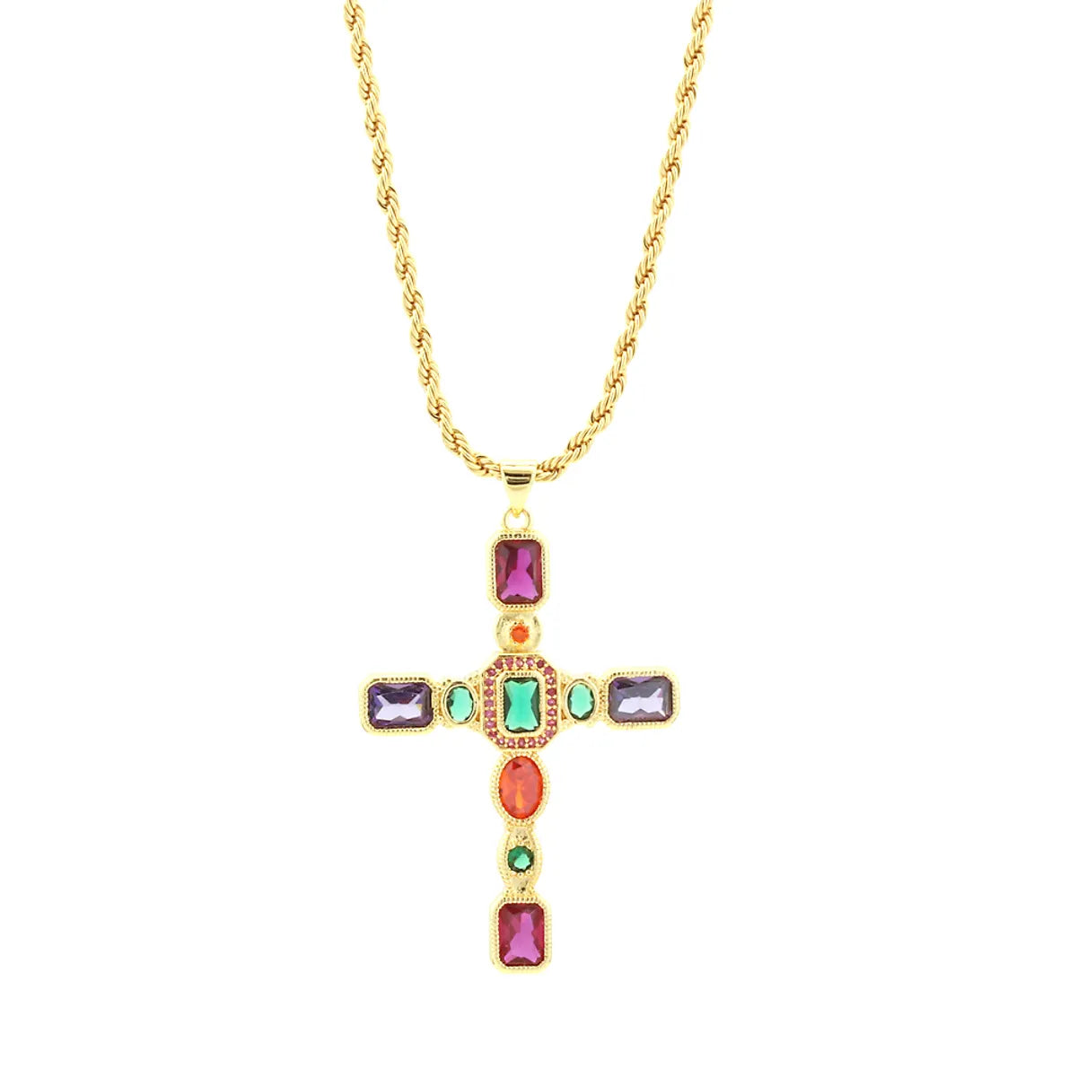 Hip-hop Simple Style Cross Copper 18k Gold Plated Zircon Pendant Necklace In Bulk