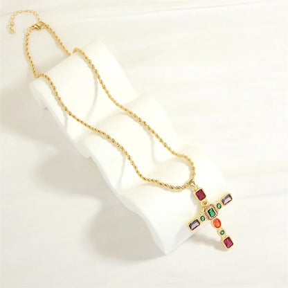 Hip-hop Simple Style Cross Copper 18k Gold Plated Zircon Pendant Necklace In Bulk