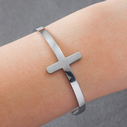 Hip-Hop Simple Style Cross Solid Color 304 Stainless Steel Silver Plated In Bulk