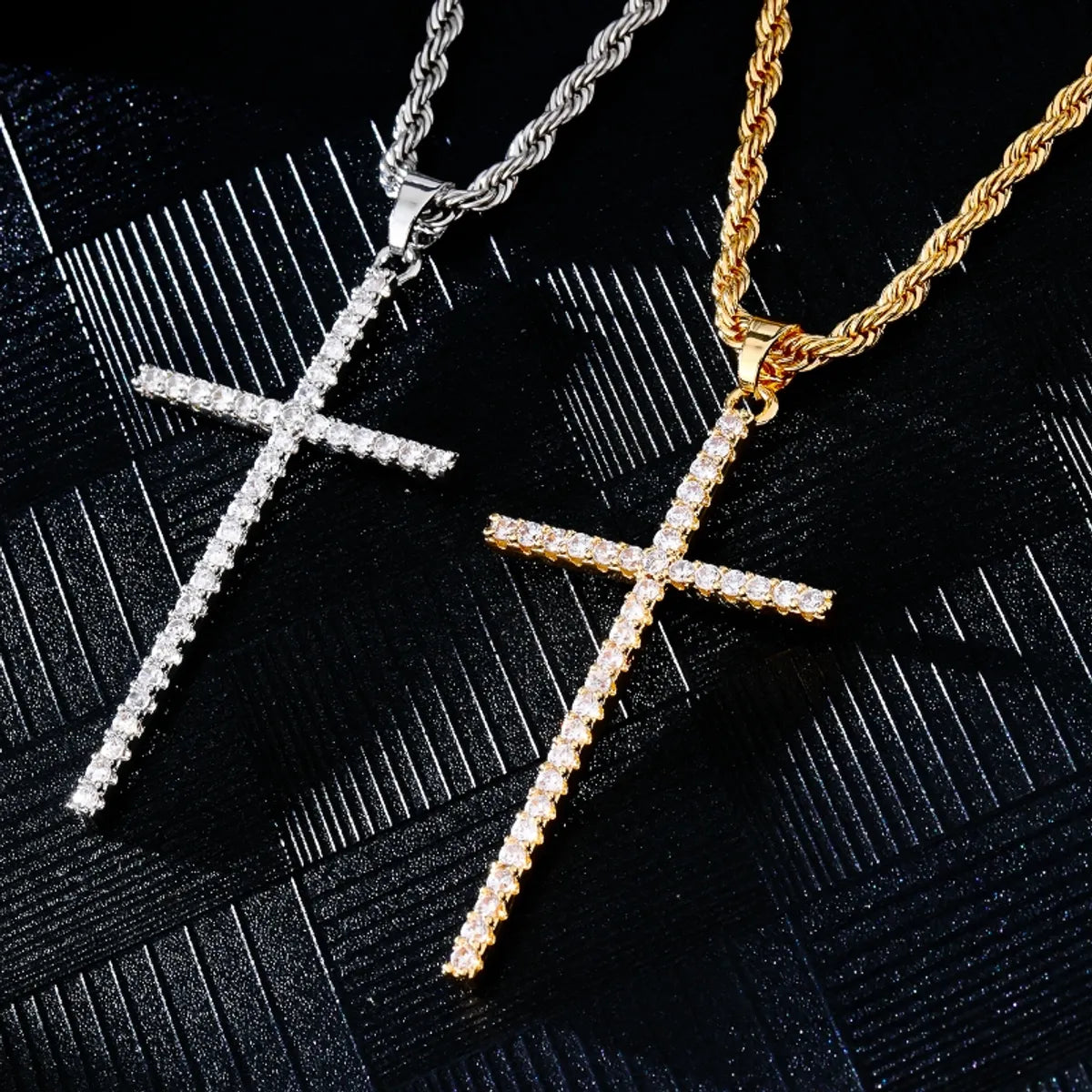 Hip-Hop Simple Style Cross 304 Stainless Steel Copper Plating Inlay Zircon K Gold Plated Rhodium Plated Men'S Pendant Necklace