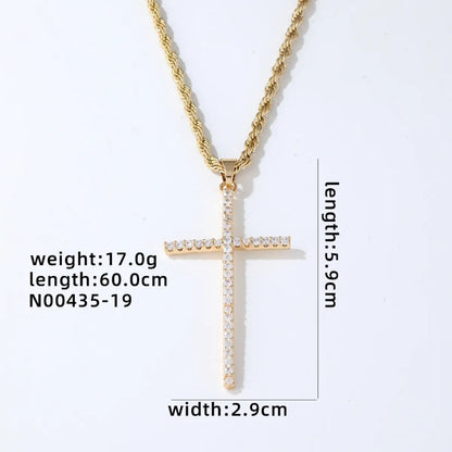 Hip-Hop Simple Style Cross 304 Stainless Steel Copper Plating Inlay Zircon K Gold Plated Rhodium Plated Men'S Pendant Necklace