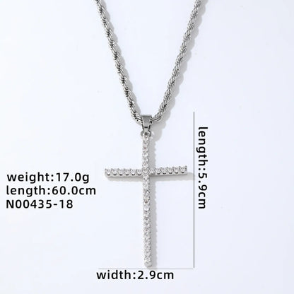 Hip-Hop Simple Style Cross 304 Stainless Steel Copper Plating Inlay Zircon K Gold Plated Rhodium Plated Men'S Pendant Necklace