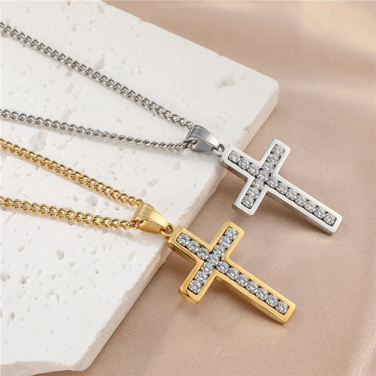 Hip-Hop Simple Style Cross Stainless Steel Plating Inlay Zircon Gold Plated Men'S Pendant Necklace