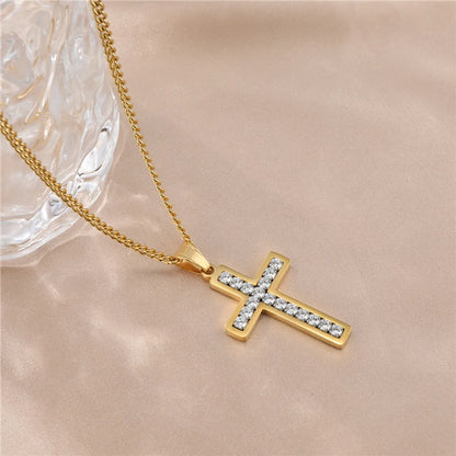 Hip-Hop Simple Style Cross Stainless Steel Plating Inlay Zircon Gold Plated Men'S Pendant Necklace