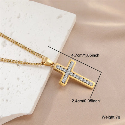 Hip-Hop Simple Style Cross Stainless Steel Plating Inlay Zircon Gold Plated Men'S Pendant Necklace