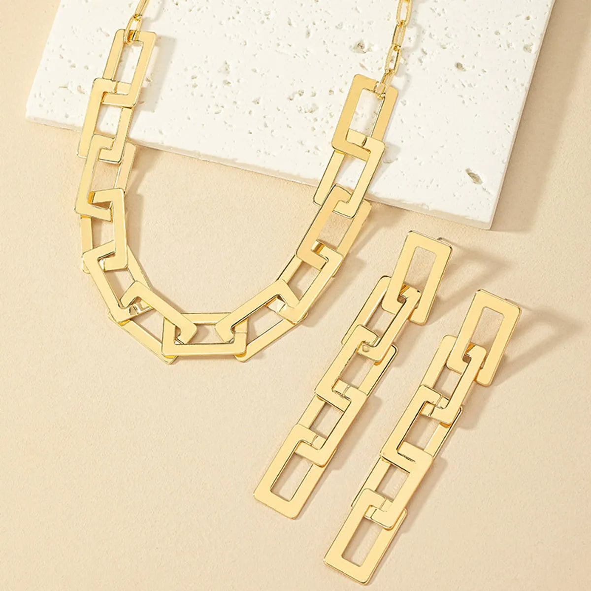 Hip-Hop Simple Style Geometric Alloy Plating Women'S Earrings Necklace