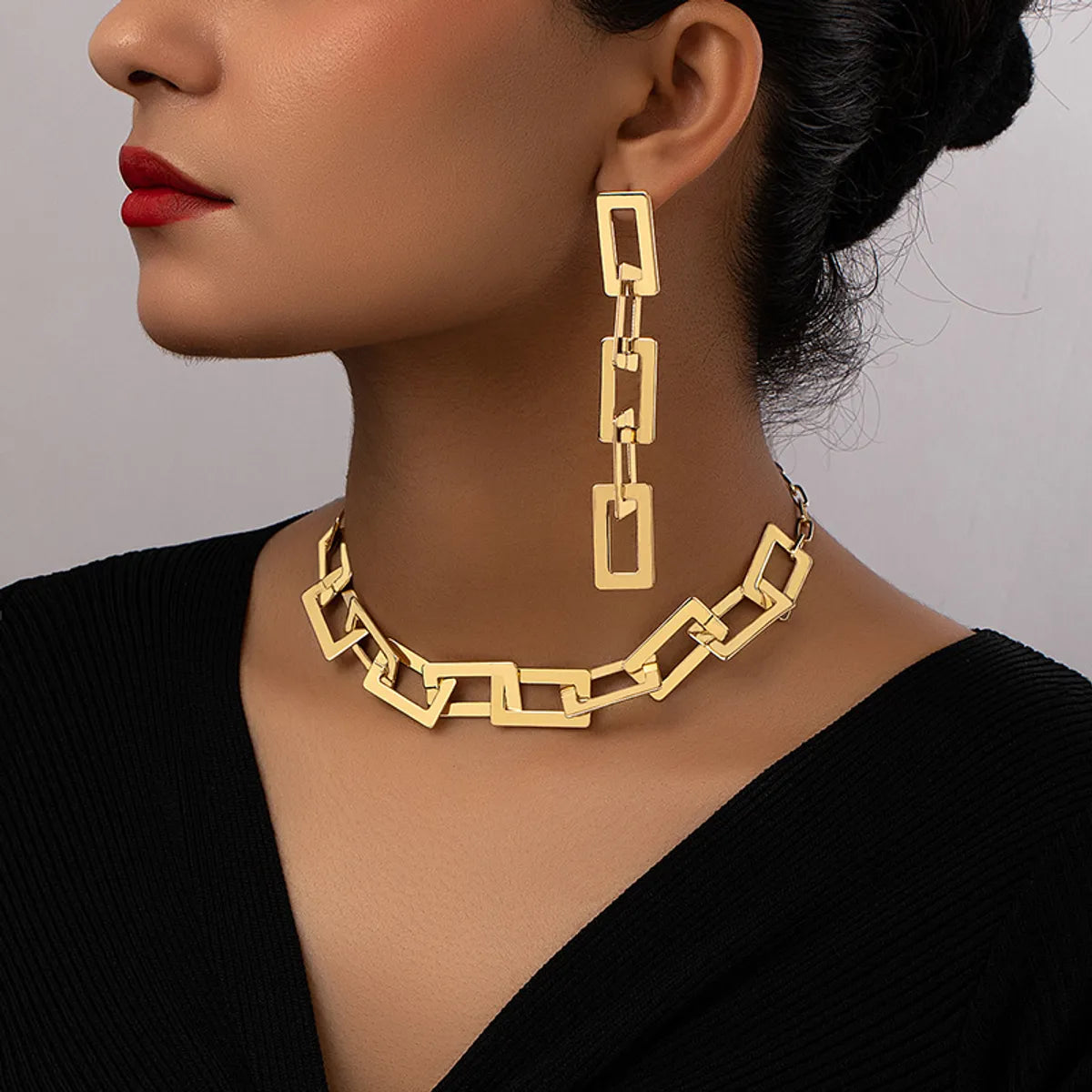 Hip-Hop Simple Style Geometric Alloy Plating Women'S Earrings Necklace