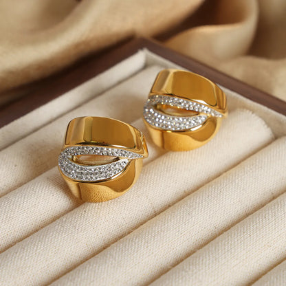 Hip-hop Simple Style Geometric Titanium Steel Plating Inlay Artificial Diamond 18k Gold Plated Rings