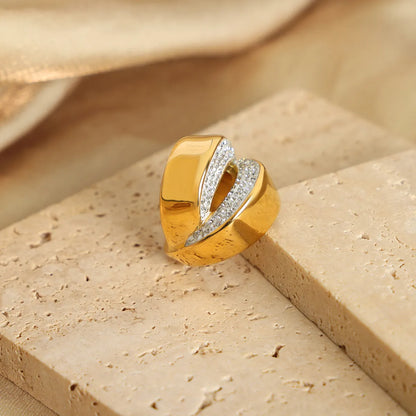 Hip-hop Simple Style Geometric Titanium Steel Plating Inlay Artificial Diamond 18k Gold Plated Rings