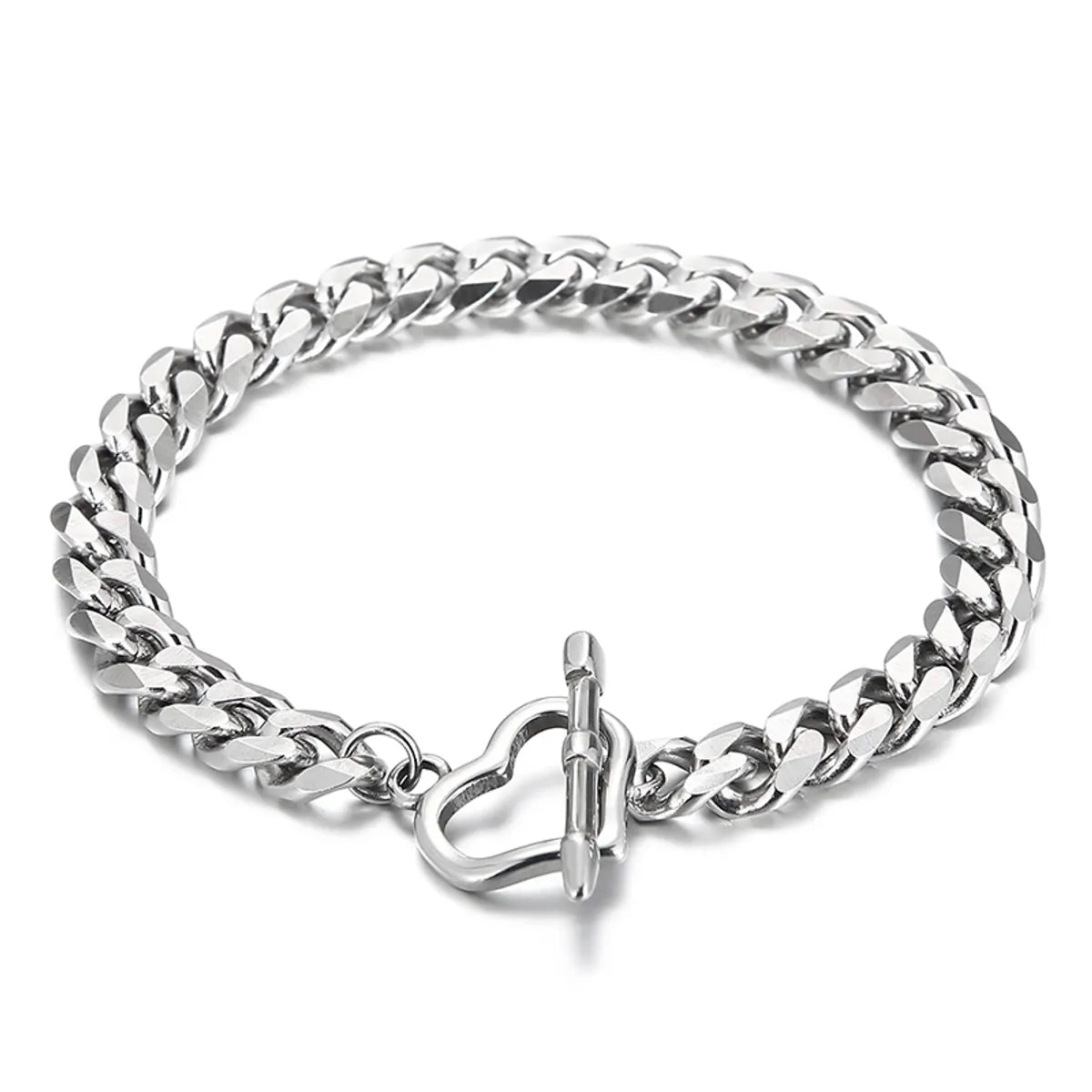 Hip-Hop Simple Style Heart Shape Solid Color Stainless Steel Unisex Bracelets