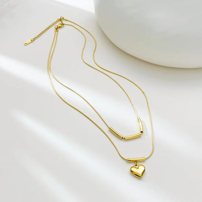 Hip-hop Simple Style Heart Shape Stainless Steel Plating Gold Plated Double Layer Necklaces