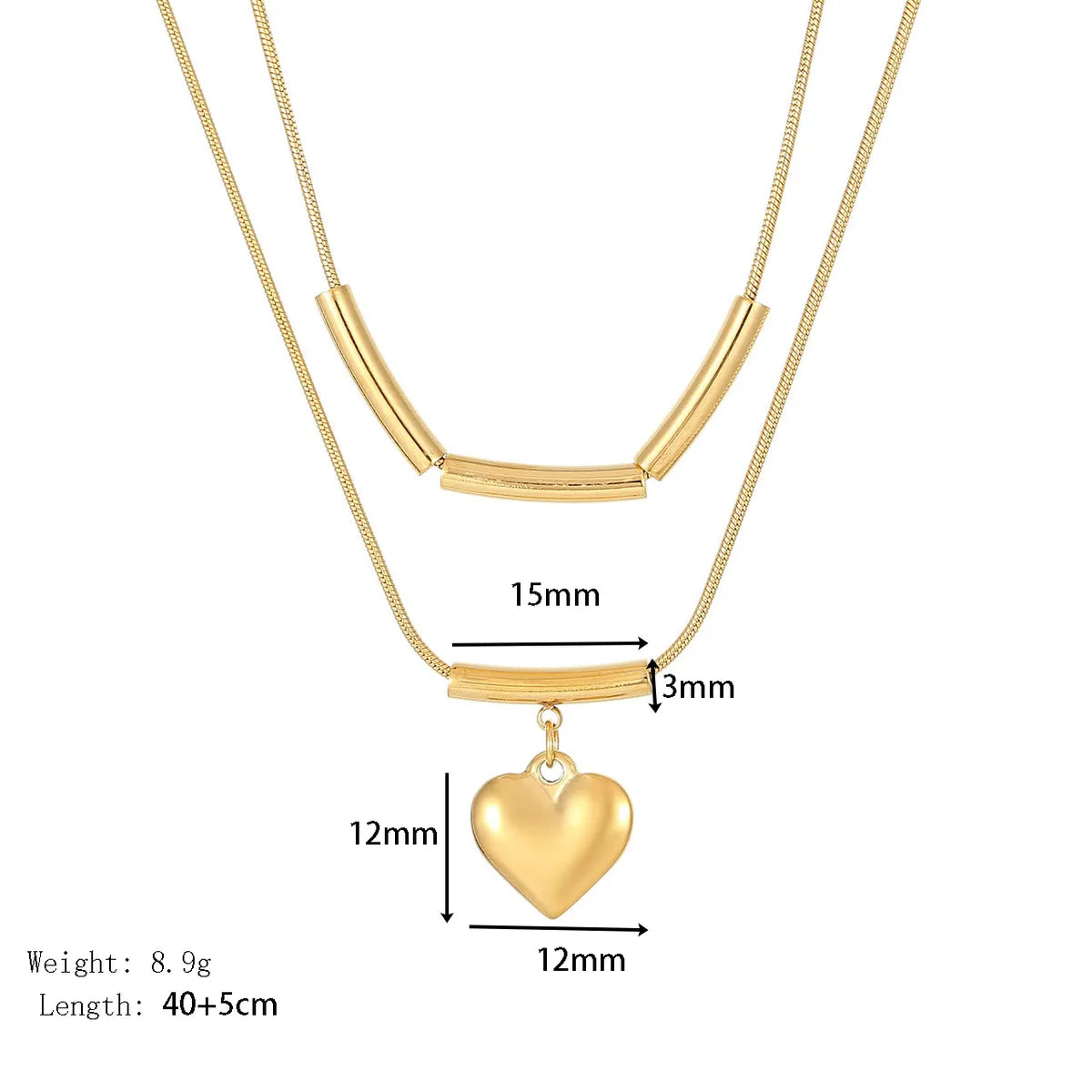 Hip-hop Simple Style Heart Shape Stainless Steel Plating Gold Plated Double Layer Necklaces