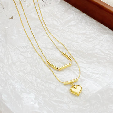 Hip-hop Simple Style Heart Shape Stainless Steel Plating Gold Plated Double Layer Necklaces