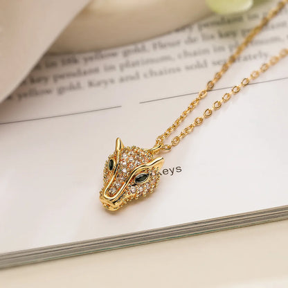 Hip-hop Simple Style Leopard Head Copper 18k Gold Plated Diamond Pendant Necklace In Bulk