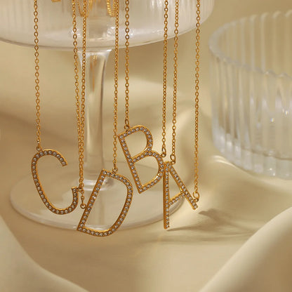 Hip-hop Simple Style Letter Stainless Steel Plating Inlay Zircon 18k Gold Plated Pendant Necklace