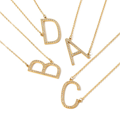 Hip-hop Simple Style Letter Stainless Steel Plating Inlay Zircon 18k Gold Plated Pendant Necklace