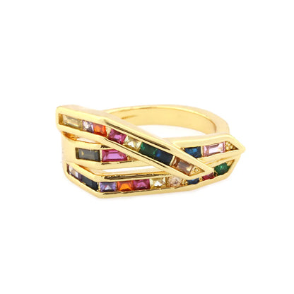 Hip-hop Simple Style Lines Copper Plating Inlay Zircon 18k Gold Plated Open Rings