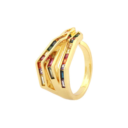 Hip-hop Simple Style Lines Copper Plating Inlay Zircon 18k Gold Plated Open Rings