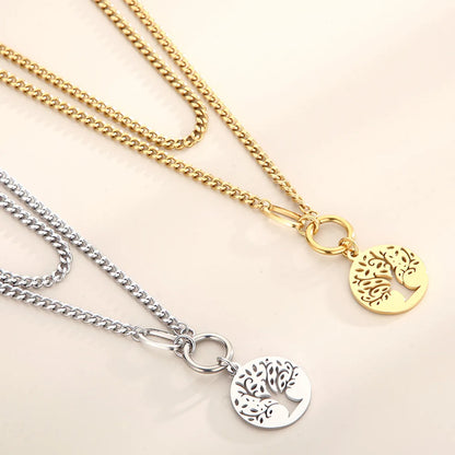 Hip-hop Simple Style Round Stainless Steel Plating 18k Gold Plated Layered Necklaces