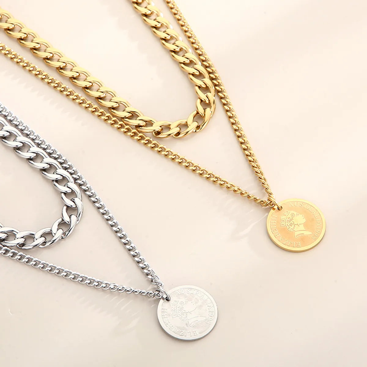 Hip-hop Simple Style Round Stainless Steel Plating 18k Gold Plated Layered Necklaces