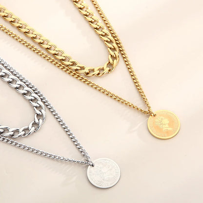 Hip-hop Simple Style Round Stainless Steel Plating 18k Gold Plated Layered Necklaces