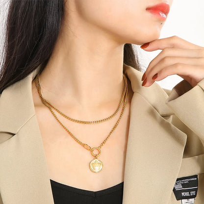 Hip-hop Simple Style Round Stainless Steel Plating 18k Gold Plated Layered Necklaces