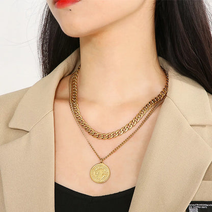 Hip-hop Simple Style Round Stainless Steel Plating 18k Gold Plated Layered Necklaces