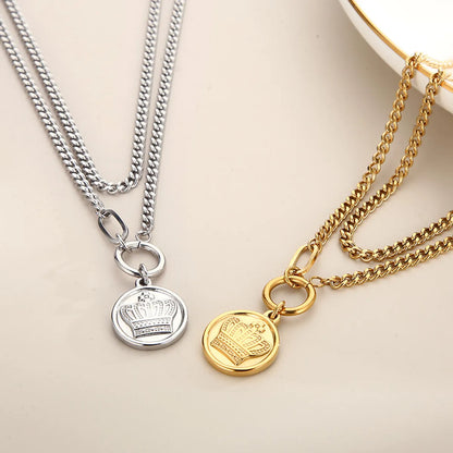 Hip-hop Simple Style Round Stainless Steel Plating 18k Gold Plated Layered Necklaces