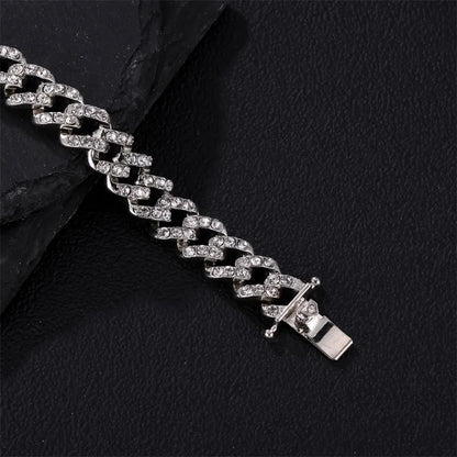 Hip-Hop Simple Style Shiny Geometric Alloy Inlay Rhinestones Silver Plated Unisex Bracelets