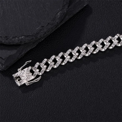 Hip-Hop Simple Style Shiny Geometric Alloy Inlay Rhinestones Silver Plated Unisex Bracelets