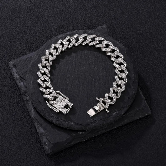 Hip-Hop Simple Style Shiny Geometric Alloy Inlay Rhinestones Silver Plated Unisex Bracelets