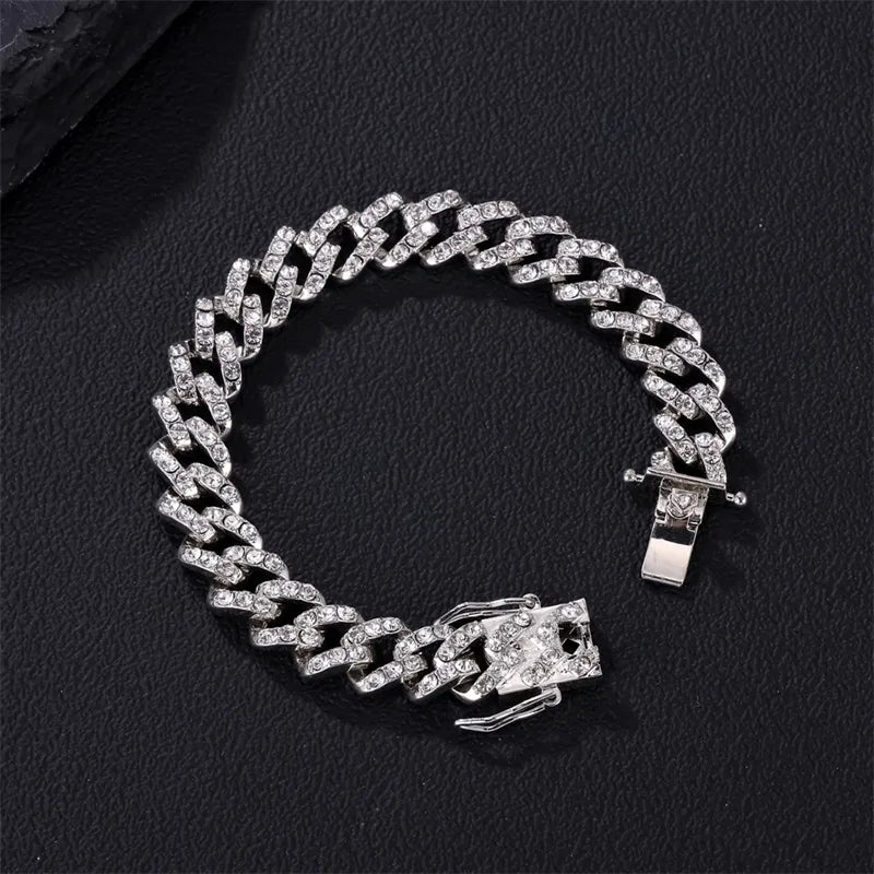 Hip-Hop Simple Style Shiny Geometric Alloy Inlay Rhinestones Silver Plated Unisex Bracelets