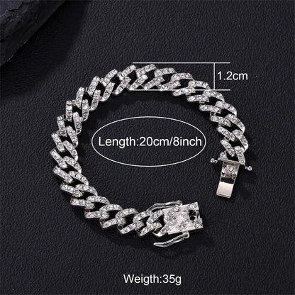 Hip-Hop Simple Style Shiny Geometric Alloy Inlay Rhinestones Silver Plated Unisex Bracelets