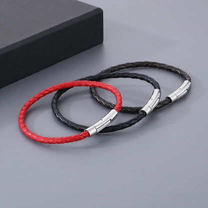 Hip-hop Simple Style Solid Color Leather Titanium Steel Braid Men's Bracelets Necklace