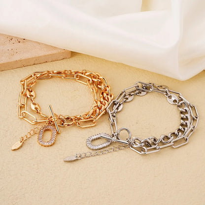 Hip-hop Simple Style Solid Color Stainless Steel Copper Plating Chain Inlay Zircon Double Layer Necklaces