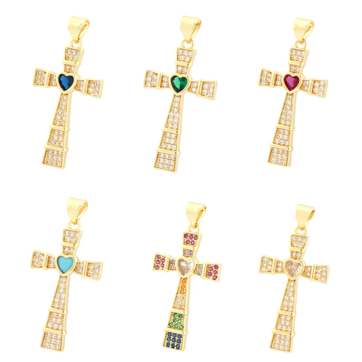 Hip-Hop Simple Style Streetwear Cross Heart Shape Copper Plating Inlay Zircon 18k Gold Plated Charms