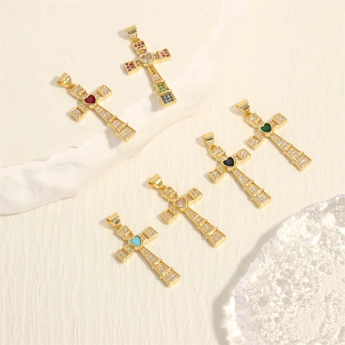 Hip-Hop Simple Style Streetwear Cross Heart Shape Copper Plating Inlay Zircon 18k Gold Plated Charms