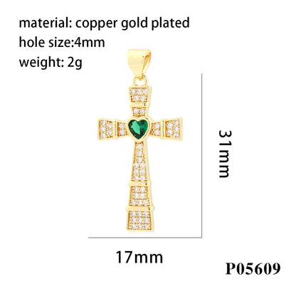 Hip-Hop Simple Style Streetwear Cross Heart Shape Copper Plating Inlay Zircon 18k Gold Plated Charms