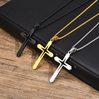 Hip-Hop Simple Style Streetwear Cross Stainless Steel Hollow Out 18K Gold Plated Men's Pendant Necklace