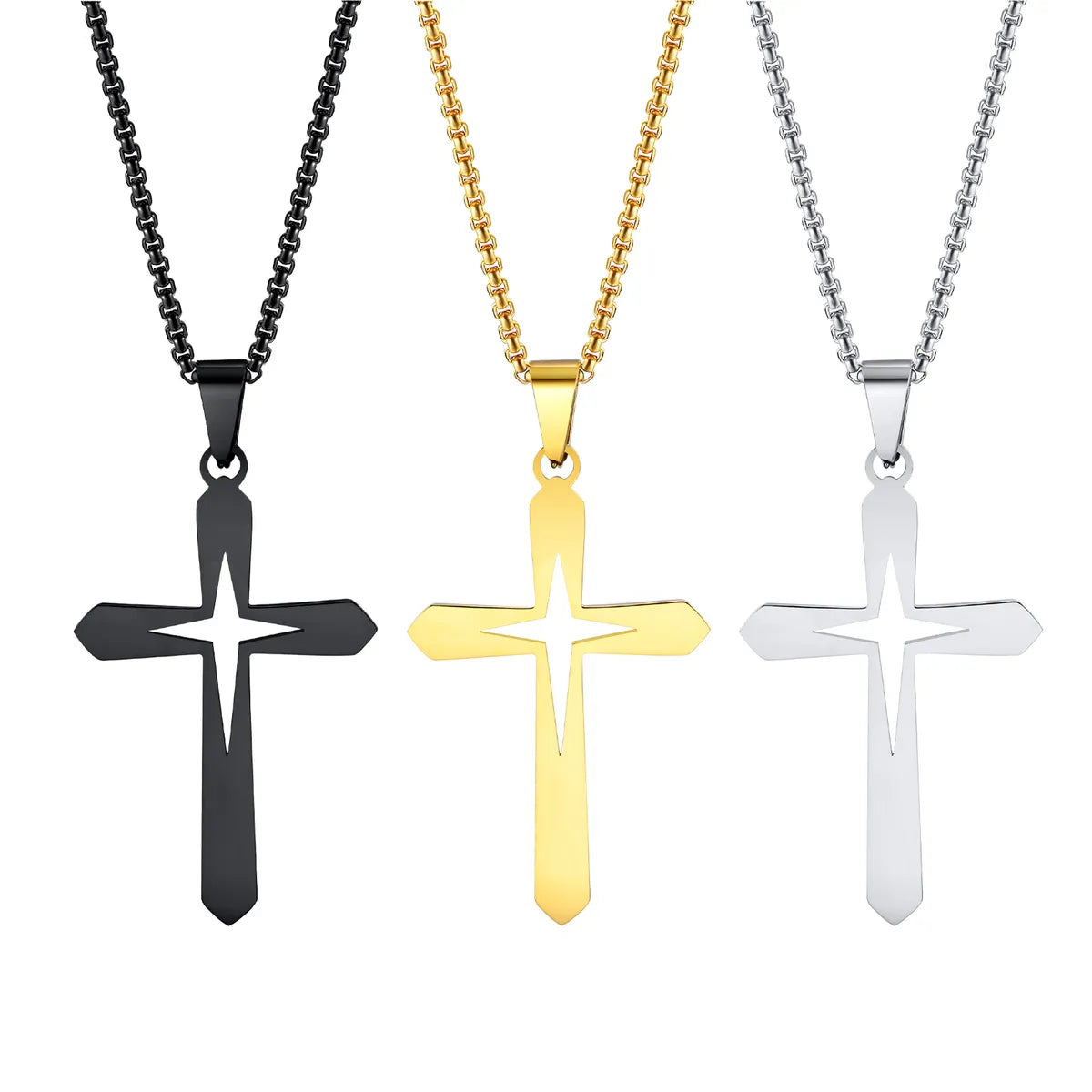 Hip-Hop Simple Style Streetwear Cross Stainless Steel Hollow Out 18K Gold Plated Men's Pendant Necklace