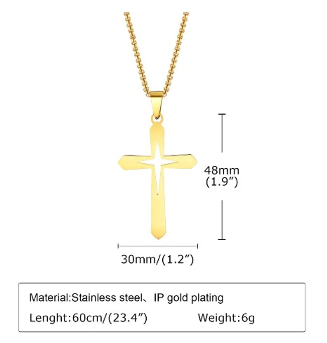 Hip-Hop Simple Style Streetwear Cross Stainless Steel Hollow Out 18K Gold Plated Men's Pendant Necklace