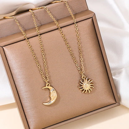 Hip-Hop Simple Style Sun Moon Zinc Alloy Women's Pendant Necklace