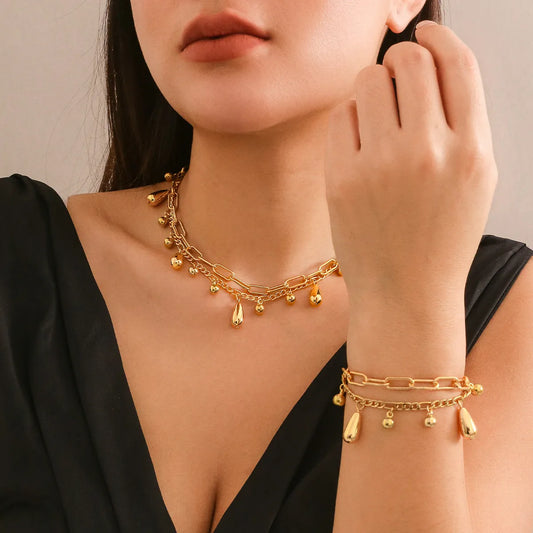 Hip-Hop Simple Style Water Droplets Solid Color CCB Iron Plating Chain Women'S Bracelets Necklace